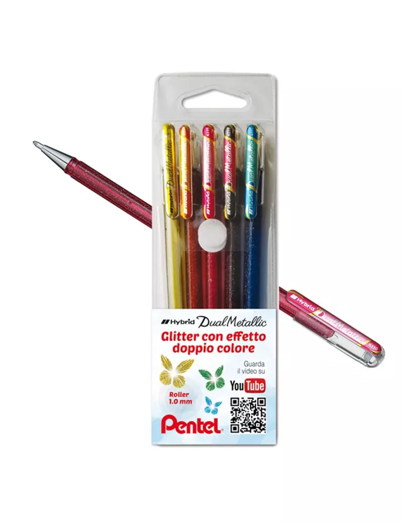 Penna Roller Gel Hybrid Dual Metallic Pentel - 1 mm - 0022064 (Assortiti Conf. 5)