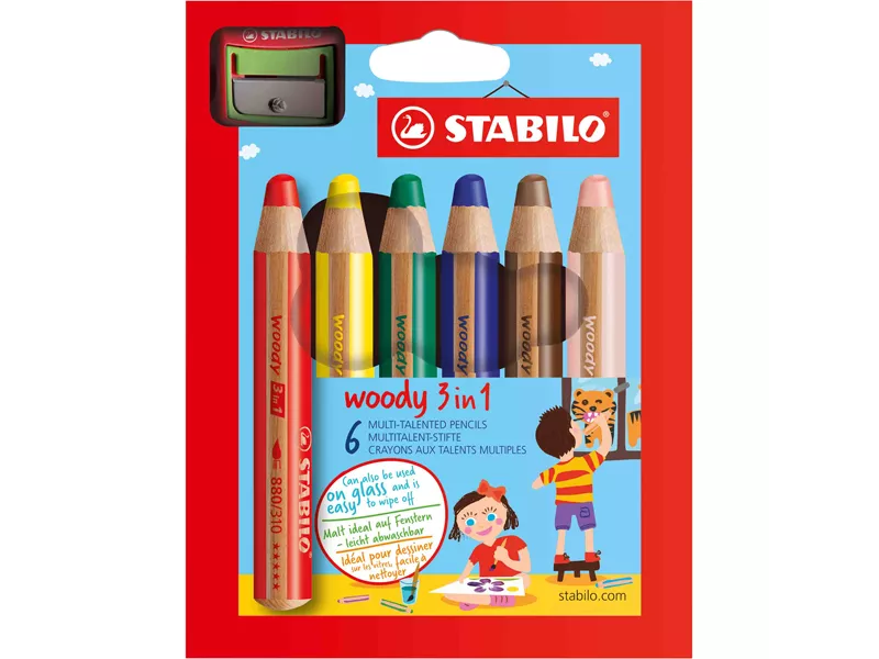 Matite Colorate Woody 3 in 1 Stabilo - 10 mm - 880/6-2 (Assortiti Conf. 6)
