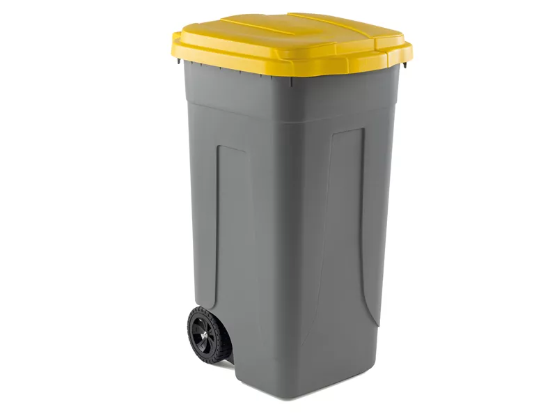Bidone Carrellato Medial International - 49x54x85 cm - 100 Litri - Chiusura a Clip - 100/GRC-GIA (Grigio e Giallo)