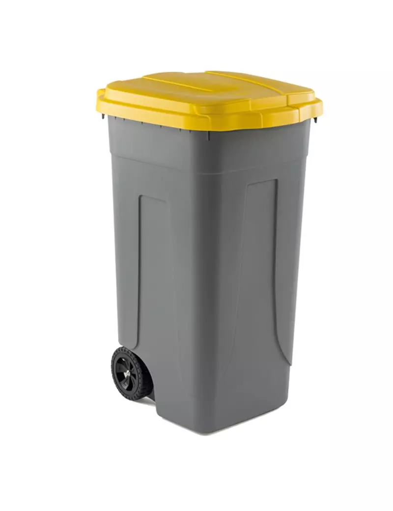 Bidone Carrellato Medial International - 49x54x85 cm - 100 Litri - Chiusura a Clip - 100/GRC-GIA (Grigio e Giallo)