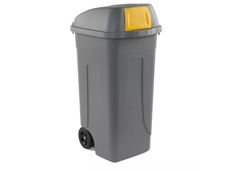 Bidone Carrellato Push Medial International - 49x54x95 cm - 100 Litri - Chiusura a Campana - 100P/GRC-GIA (Grigio e Giallo)