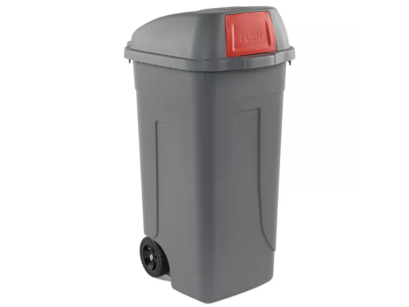 Bidone Carrellato Push Medial International - 49x54x95 cm - 100 Litri - Chiusura a Campana - 100P/GRC-ROB (Grigio e Rosso)