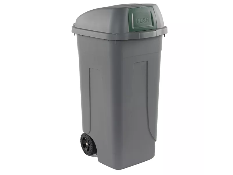 Bidone Carrellato Push Medial International - 49x54x95 cm - 100 Litri - Chiusura a Campana - 100P/GRC-VES (Grigio e Verde)
