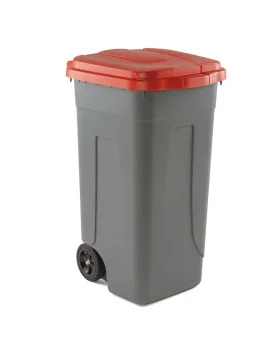 Bidone Carrellato Medial International - 49x54x85 cm - 100 Litri - Chiusura a Clip - 100/GRC-ROB (Grigio e Rosso)
