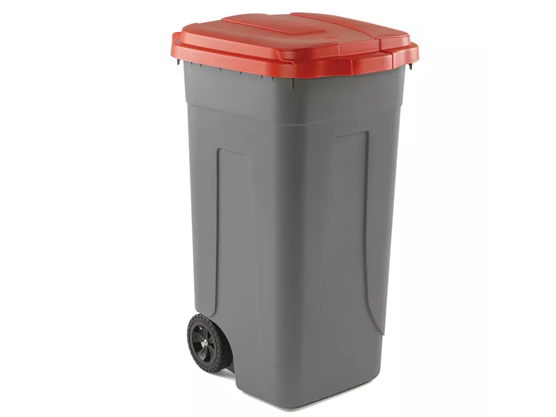 Bidone Carrellato Medial International - 49x54x85 cm - 100 Litri - Chiusura a Clip - 100/GRC-ROB (Grigio e Rosso)