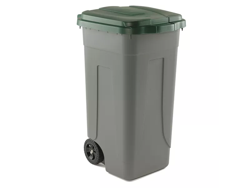 Bidone Carrellato Medial International - 49x54x85 cm - 100 Litri - Chiusura a Clip - 100/GRC-VES (Grigio e Verde)