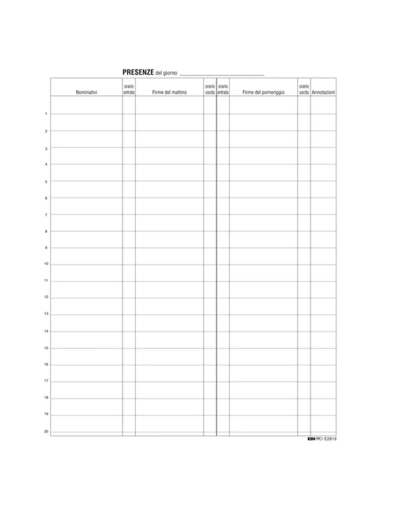 Registro Firme Presenze al Lavoro Edipro - 24x31 cm - 100 Pagine - E2819 Registro Firme Presenze al Lavoro Edipro - 24x31 cm - 100 Pagine - E2819