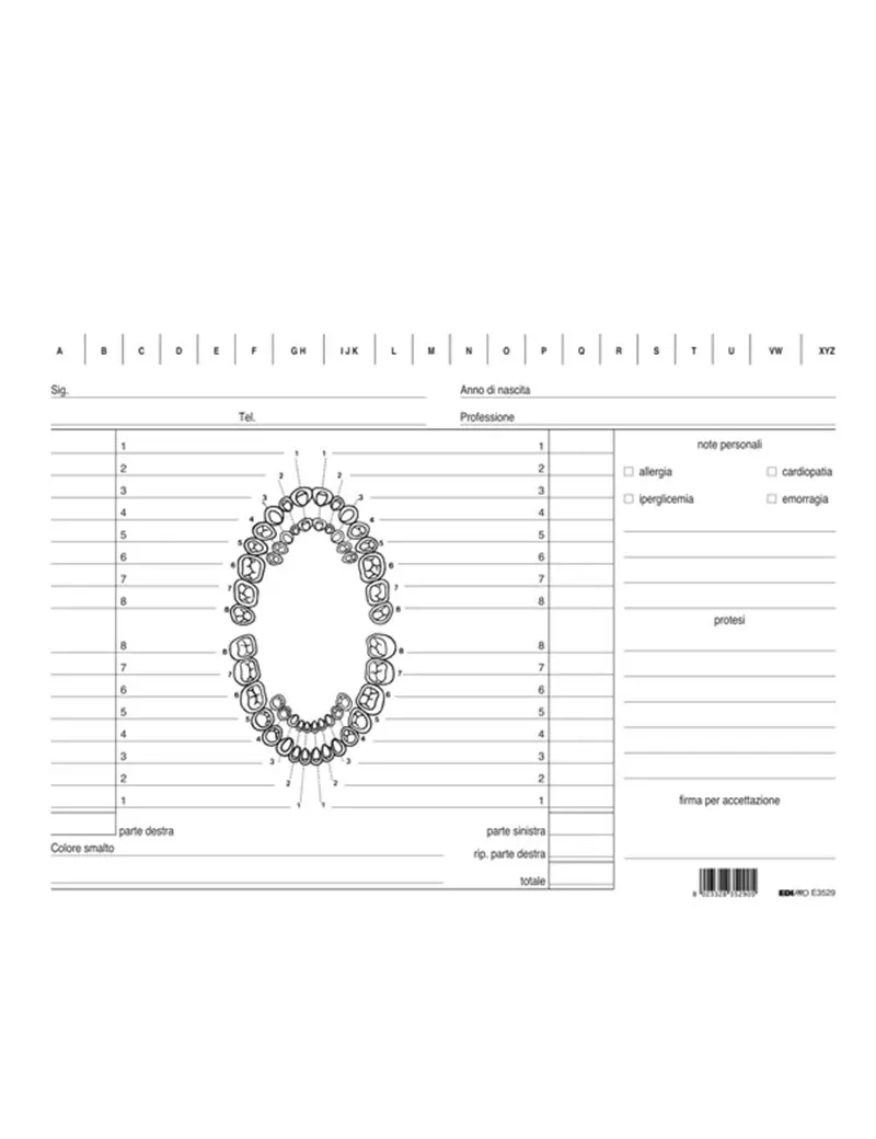 Schede in Cartoncino per Dentisti Edipro - 24x17 cm - E3529 (Conf. 100)