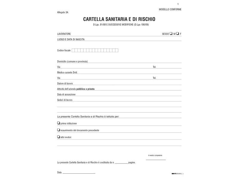 Cartella Sanitaria di Rischio per Lavoratori Esposti ad Agenti Cancerogeni Edipro - 24x31 cm - E2434