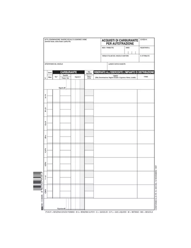 Blocco Schede Prelievo Carburante Edipro - 15x21 cm - 50 Fogli - E3343N