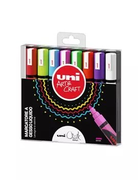 Marcatore a Gesso Liquido Uni Chalk PWE5M Uni-Ball - Punta Tonda - 1,8-2,5 mm - M PWE5M 8P (Assortiti Conf. 8)