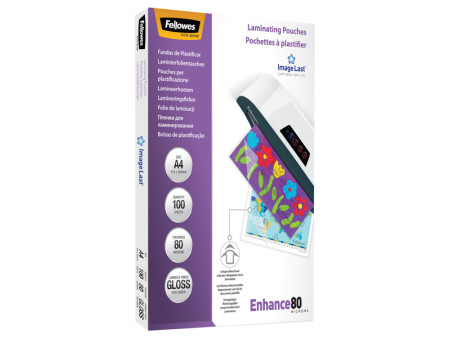Pouches per Plastificatrici Enhance80 Fellowes - 216x303 mm - 80 micron - 5306114 (Trasparente Conf. 100)