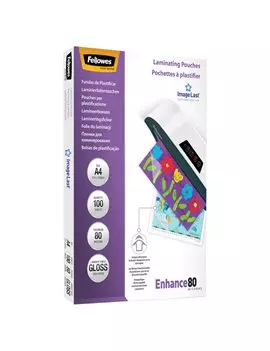 Pouches per Plastificatrici Enhance80 Fellowes - 216x303 mm - 80 micron - 5306114 (Trasparente Conf. 100)