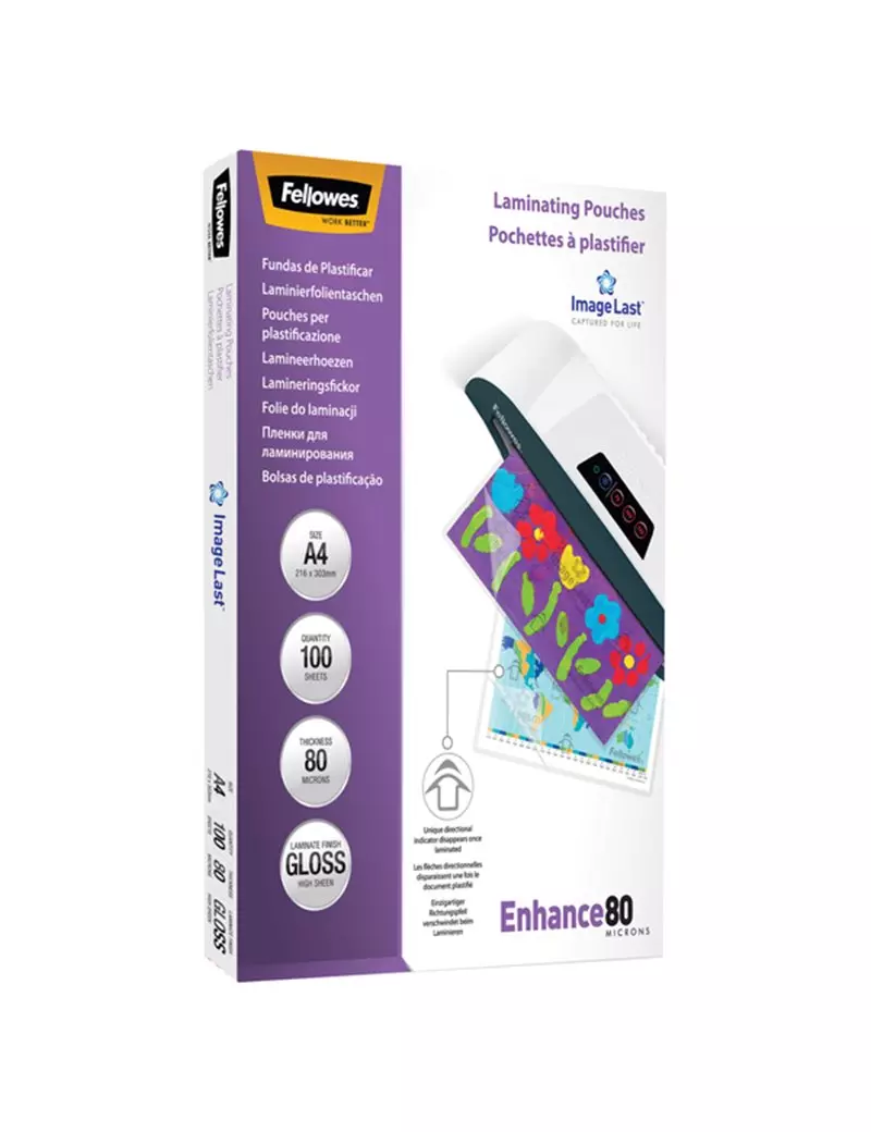 Pouches per Plastificatrici Enhance80 Fellowes - 216x303 mm - 80 micron - 5306114 (Trasparente Conf. 100) Pouches per Plastificatrici Enhance80 Fellowes - 216x303 mm - 80 micron - 5306114 (Trasparente Conf. 100)