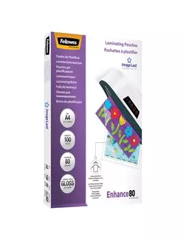 Pouches per Plastificatrici Enhance80 Fellowes - 303x426 mm - 80 micron - 5306207 (Trasparente Conf. 100)