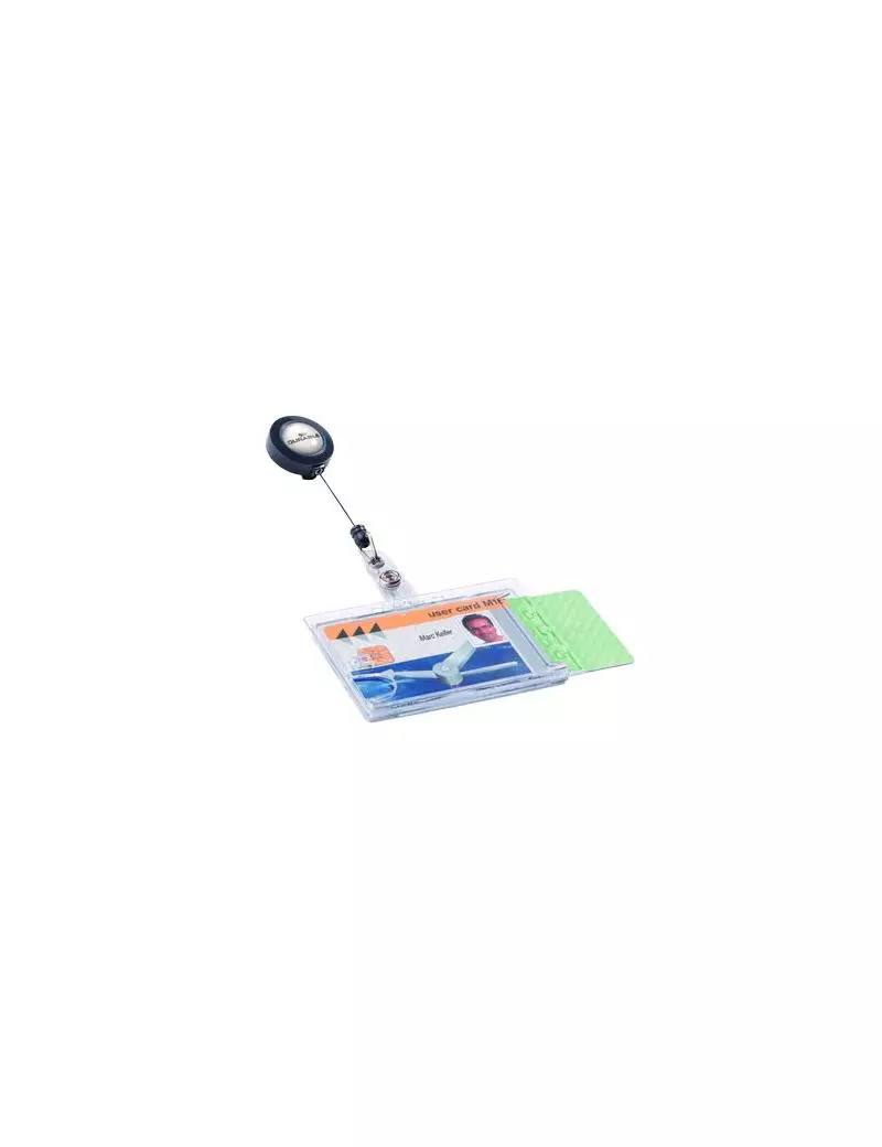 Portabadge Doppia Tessera Durable - Chiocciola con Clip - 5,4x8,5 cm - 80 cm (Conf. 10) Portabadge Doppia Tessera Durable - Chiocciola con Clip - 5,4x8,5 cm - 80 cm (Conf. 10)