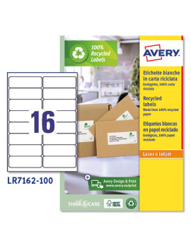 Etichette Adesive per Pacchi e Buste Avery - A4 - 99,1x33,9 mm - LR7162-100 (Bianco Conf. 100)