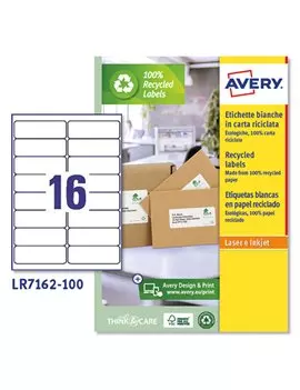 Etichette Adesive per Pacchi e Buste Avery - A4 - 99,1x33,9 mm - LR7162-100 (Bianco Conf. 100)