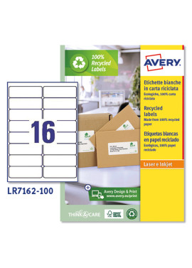 Etichette Adesive per Pacchi e Buste Avery - A4 - 99,1x33,9 mm - LR7162-100 (Bianco Conf. 100)