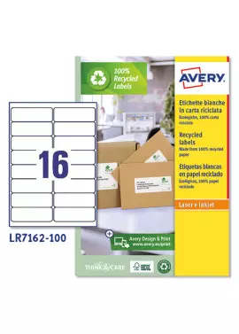 Etichette Adesive per Pacchi e Buste Avery - A4 - 99,1x33,9 mm - LR7162-100 (Bianco Conf. 100)