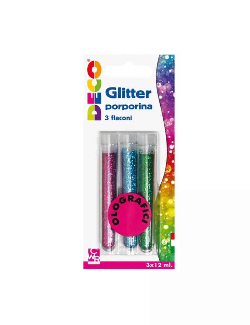 Glitter Grana Fine Deco CWR - 12 ml - 11592 (Assortiti Olografici Conf. 3) Glitter Grana Fine Deco CWR - 12 ml - 11592 (Assortiti Olografici Conf. 3)