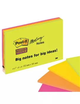 Post-it Super Sticky Meeting Notes 6445-SSP 3M - 152x101 mm - 76028 (Rosa e Verde Neon Conf. 4)