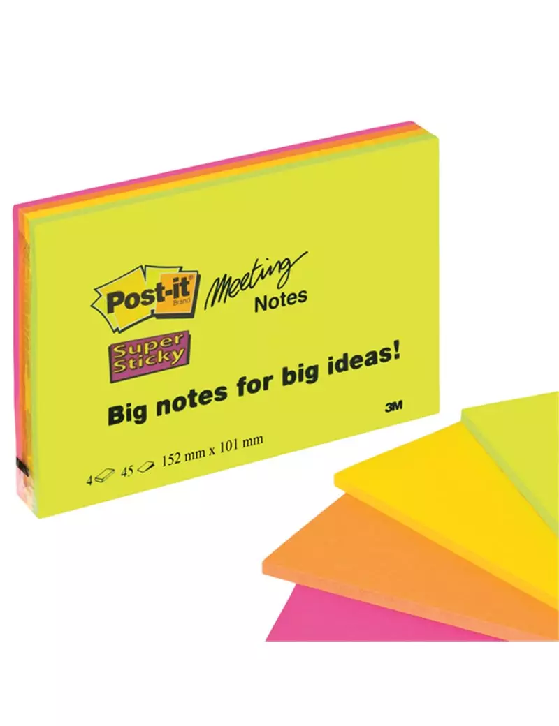 Post-it Super Sticky Meeting Notes 6445-SSP 3M - 152x101 mm - 76028 (Rosa e Verde Neon Conf. 4)