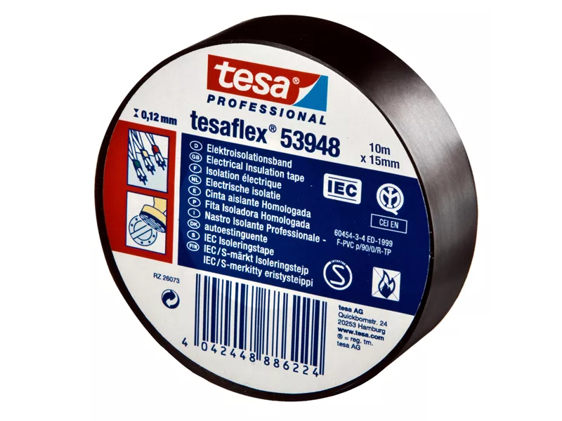 Nastro Adesivo Isolante Tesa - 15 mm x 10 m - 53988-00000-01 (Nero Conf. 10)