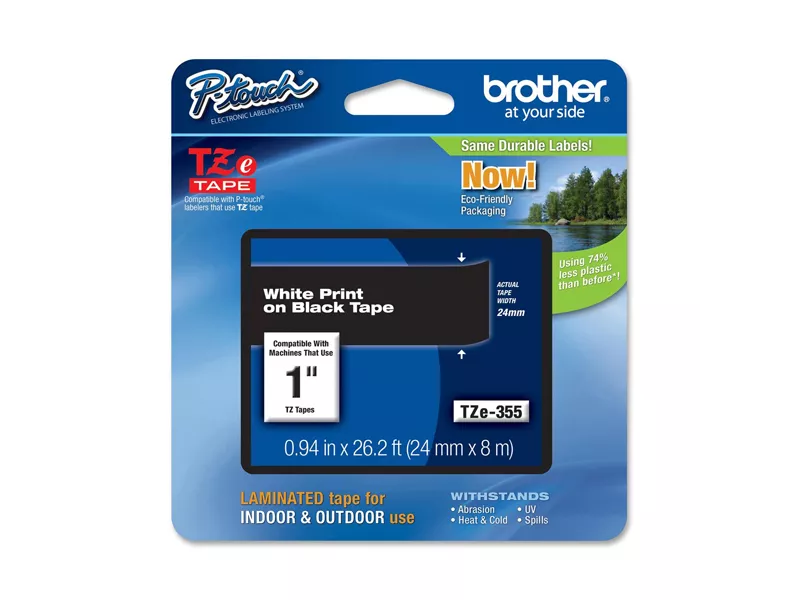 Nastro Originale Brother TZe-355 - 24 mm x 8 m - Laminato (Bianco su Nero)