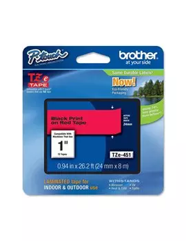 Nastro Originale Brother TZe-451 - 24 mm x 8 m - Laminato (Nero su Rosso)