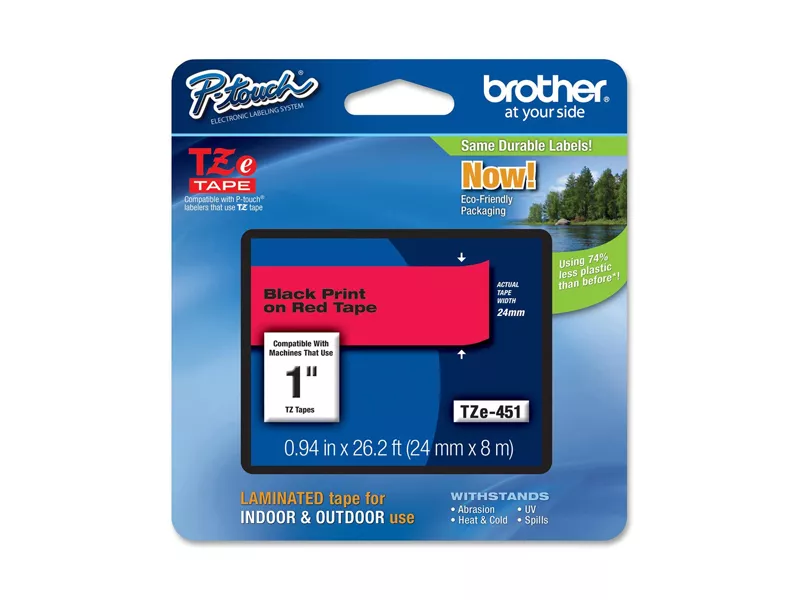 Nastro Originale Brother TZe-451 - 24 mm x 8 m - Laminato (Nero su Rosso)