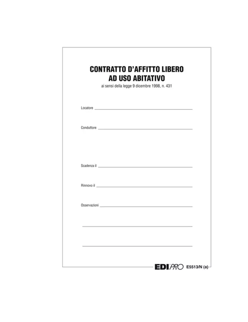 Fascicolo Contratto di Locazione Libero Edipro - 21x29,7 cm - E5513N (Conf. 25) Fascicolo Contratto di Locazione Libero Edipro - 21x29,7 cm - E5513N (Conf. 25)