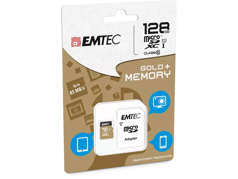 Micro SDXC Class 10 Gold Plus Emtec - con Adattatore - 128 GB - ECMSDM128GXC10GP