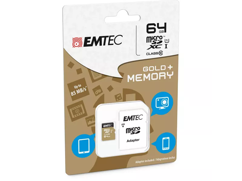 Micro SDXC Class 10 Gold Plus Emtec - con Adattatore - 64 GB - ECMSDM64GXC10GP
