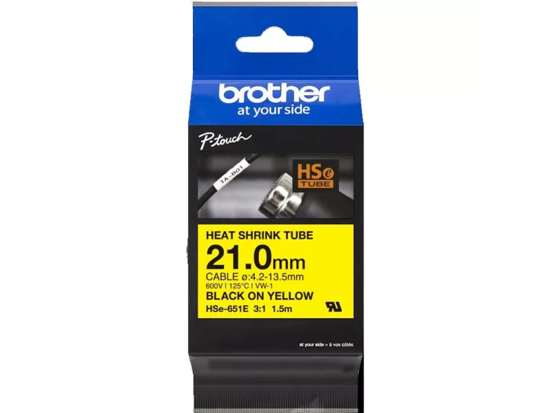 Nastro Originale Brother HSe-651E - 21 mm x 1,5 m - Termorestringente (Nero su Giallo)