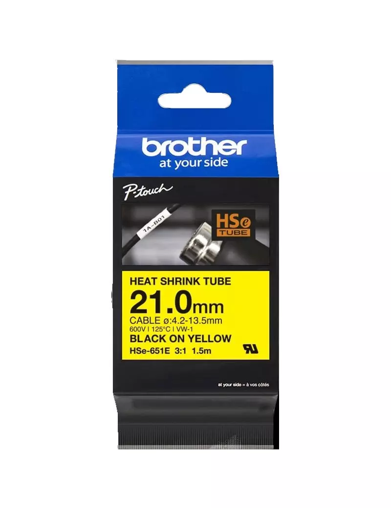 Nastro Originale Brother HSe-651E - 21 mm x 1,5 m - Termorestringente (Nero su Giallo)