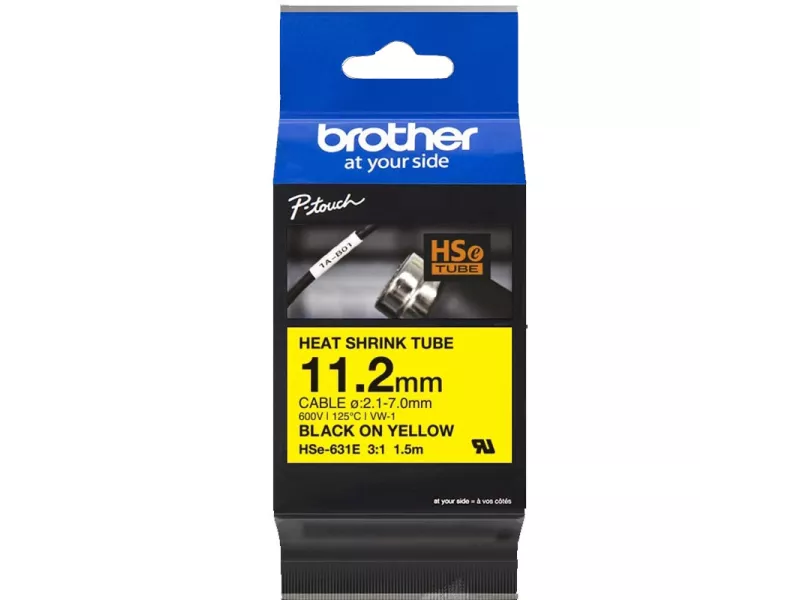 Nastro Originale Brother HSe-631E - 11,2 mm x 1,5 m - Termorestringente (Nero su Giallo)