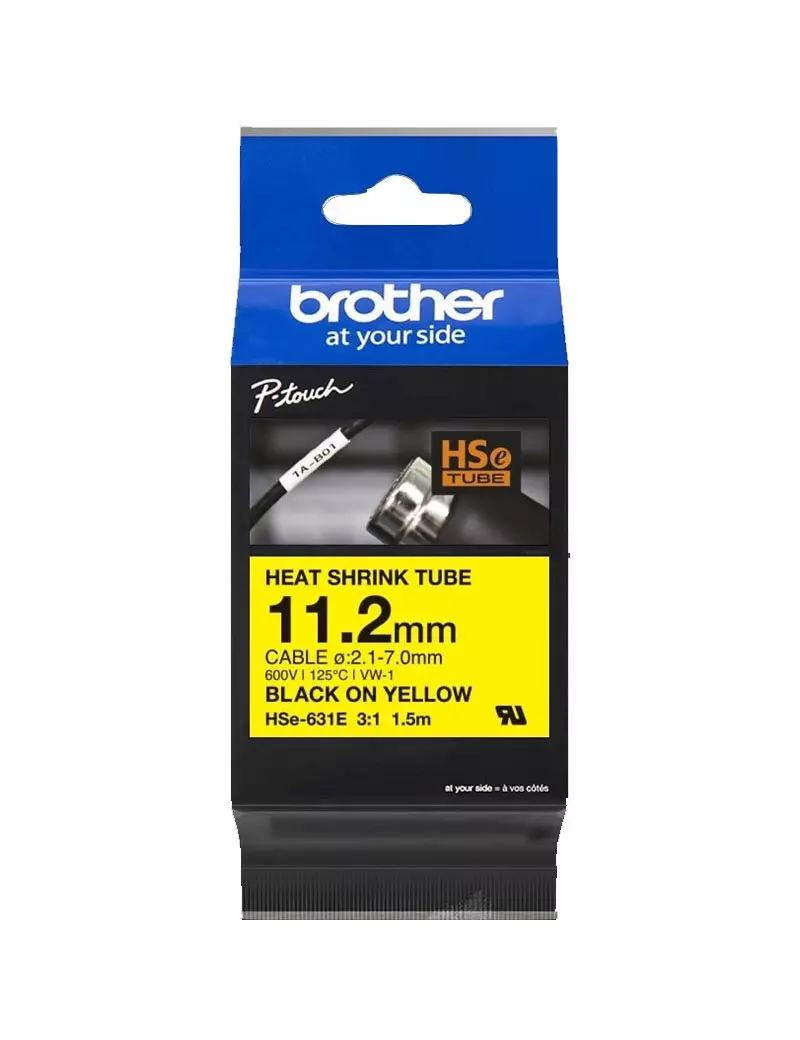 Nastro Originale Brother HSe-631E - 11,2 mm x 1,5 m - Termorestringente (Nero su Giallo)