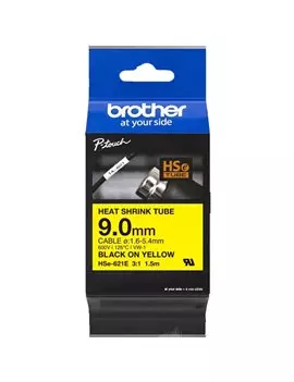 Nastro Originale Brother HSe-621E - 9 mm x 1,5 m - Termorestringente (Nero su Giallo)