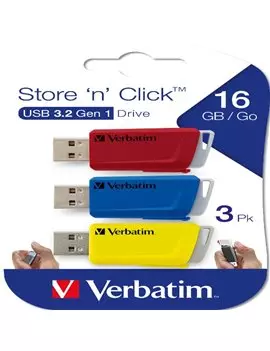 Pen Drive Store'n'Click Verbatim - USB 3.2 - 16GB - 49306 (Rosso Giallo Blu Conf. 3)