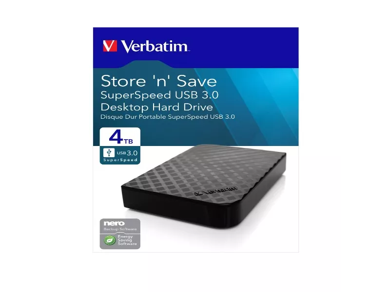 Hard Disk Portatile Esterno Store 'n' Save Verbatim - 3,5 Pollici - USB 3.0 - 4TB - 47685 (Nero) Hard Disk Portatile Esterno Store 'n' Save Verbatim - 3,5 Pollici - USB 3.0 - 4TB - 47685 (Nero)