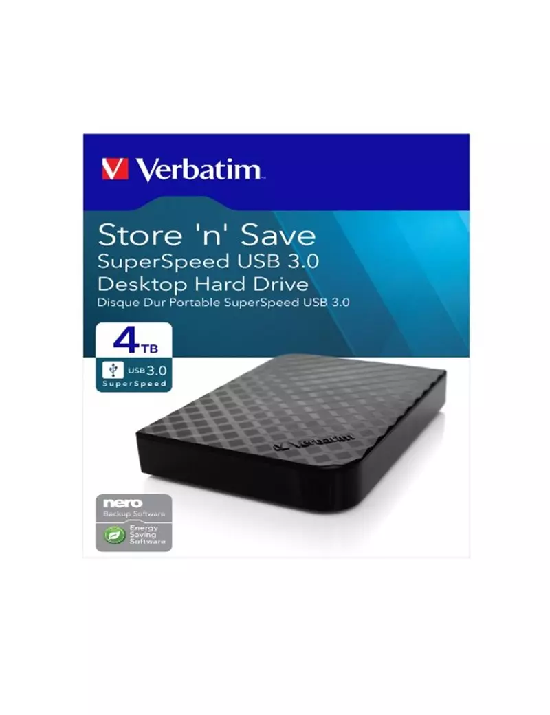 Hard Disk Portatile Esterno Store 'n' Save Verbatim - 3,5 Pollici - USB 3.0 - 4TB - 47685 (Nero) Hard Disk Portatile Esterno Store 'n' Save Verbatim - 3,5 Pollici - USB 3.0 - 4TB - 47685 (Nero)