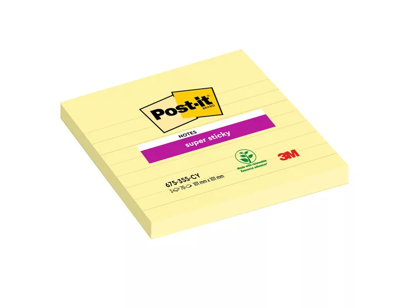 Post-it Super Sticky 675-SS3CY-EU 3M - 101x101 mm - 5074 (Giallo Canary a Righe Conf. 3)