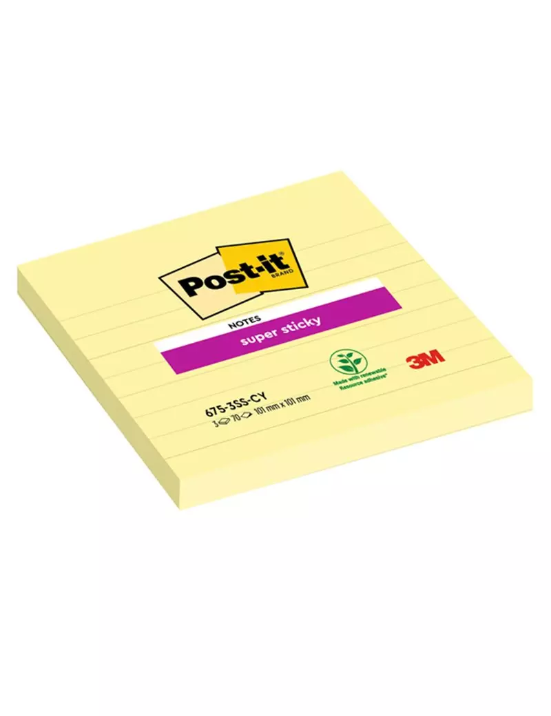 Post-it Super Sticky 675-SS3CY-EU 3M - 101x101 mm - 5074 (Giallo Canary a Righe Conf. 3)