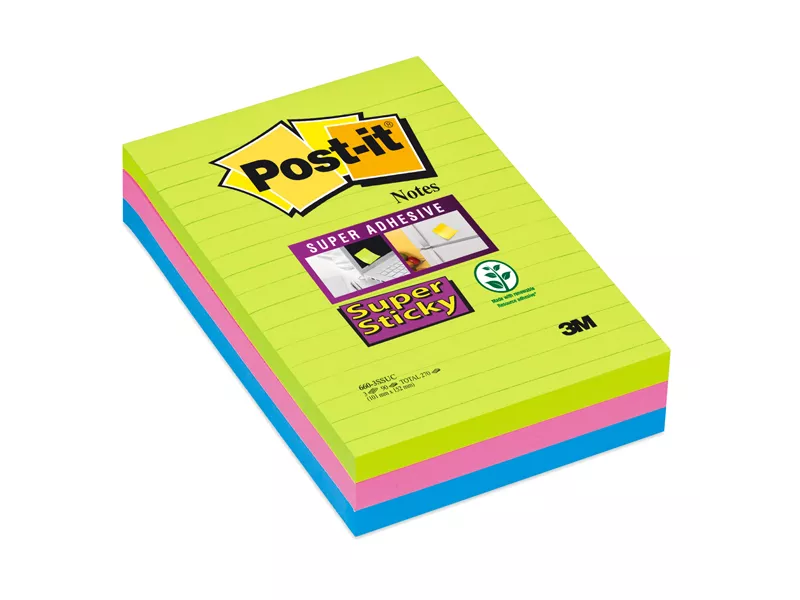 Post-it Super Sticky 656-12SS-CY-EU 3M - 101x152 mm - 76034 (Fucsia e Lime Ultra a Righe Conf. 3)