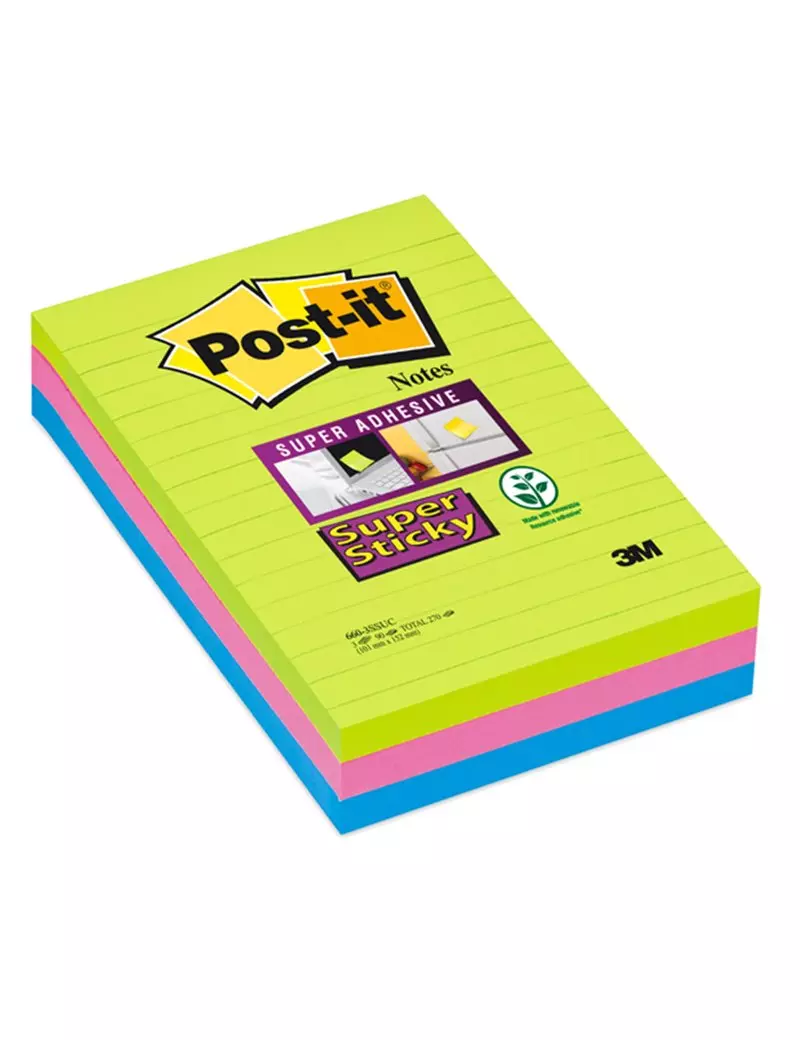 Post-it Super Sticky 656-12SS-CY-EU 3M - 101x152 mm - 76034 (Fucsia e Lime Ultra a Righe Conf. 3)