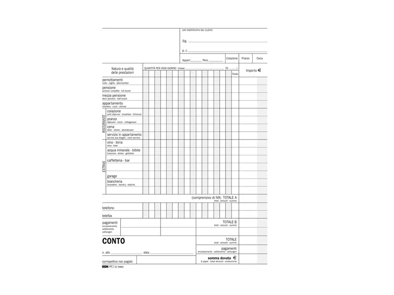 Blocco Conto Albergo/Pensione Uso Mano Edipro - 15x23 cm - 15 Giorni - 100 Fogli - E5965
