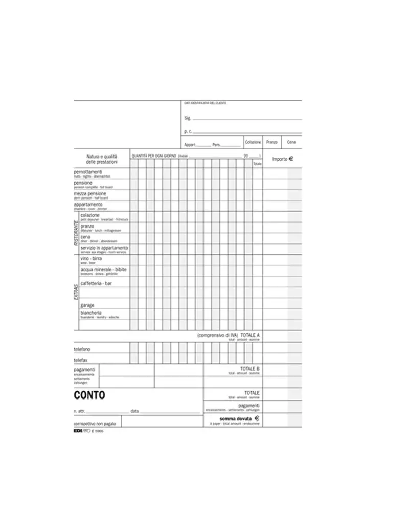 Blocco Conto Albergo/Pensione Uso Mano Edipro - 15x23 cm - 15 Giorni - 100 Fogli - E5965 Blocco Conto Albergo/Pensione Uso Mano Edipro - 15x23 cm - 15 Giorni - 100 Fogli - E5965