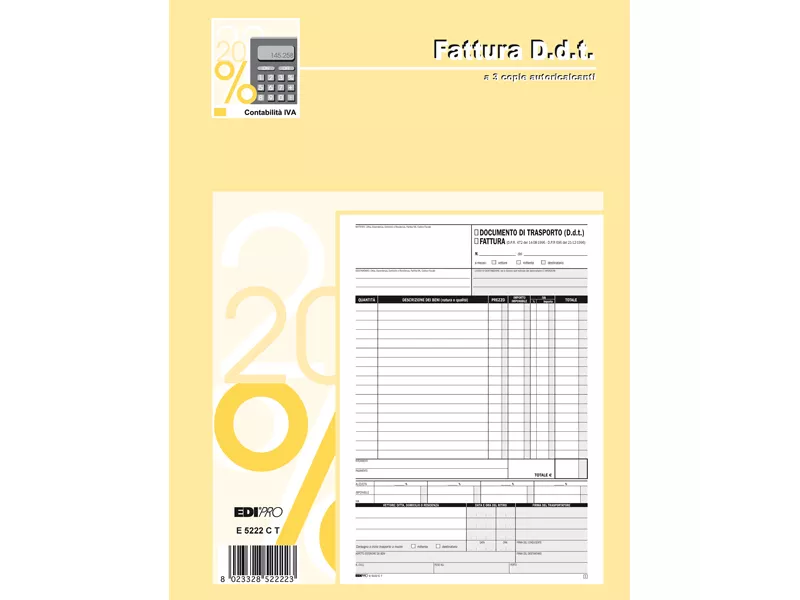 Blocco Fattura/DDT Edipro - 22x29,7 cm - 33/33/33 Fogli Autoricalcanti - E5222CT