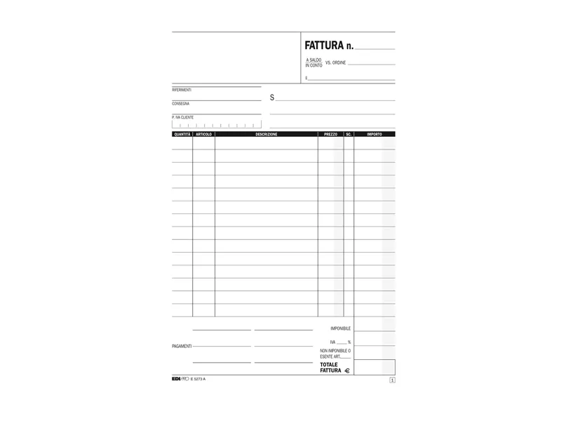 Blocco Fatture 1 Aliquota IVA Edipro - 14,8x23 cm - 33/33/33 Fogli Autoricalcanti - E5273CT